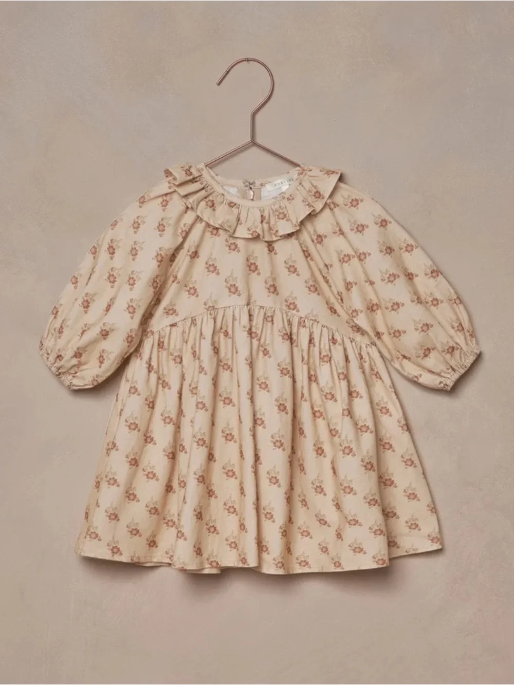Classic Ruffled Collar Cream Floral Dress for Kids